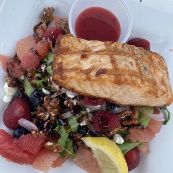 Wolfetrap Grill & Rawbar - Summer salad and salmon - Seafood Near Me - Wolfeboro, New Hampshire Wolfetrap Grill & Rawbar - Summer salad and salmon - Seafood Near Me - Wolfeboro, New Hampshire