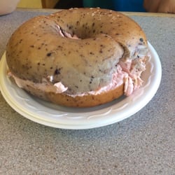 Bagel One - Blueberry bagel with strawberry cream cheese