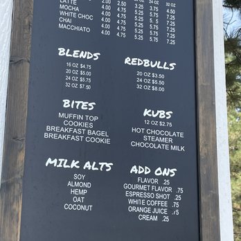 Kodiak Coffee - a menu on a blackboard - Coffee & Tea Near Me - Roslyn, Washington