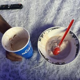 water and a few bites of ice cream water and a few bites of ice cream
