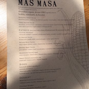 Mas Masa - Food menu 6/17. - Mexican Near Me - Fairfax, California