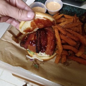 BILL-E's - They pork belly sandwich...looks nothing like the other pic does it??? Was truly pitiful. - Burgers Near Me - Fairhope, Alabama BILL-E's - They pork belly sandwich...looks nothing like the other pic does it??? Was truly pitiful. - Burgers Near Me - Fairhope, Alabama