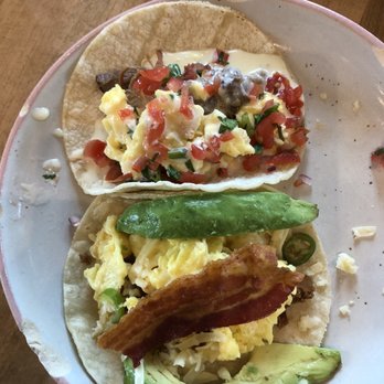 Tejas - Avocado and bacon breakfast taco and brisket, queso, and egg taco. - Mexican Near Me - Dallas, Texas Tejas - Avocado and bacon breakfast taco and brisket, queso, and egg taco. - Mexican Near Me - Dallas, Texas