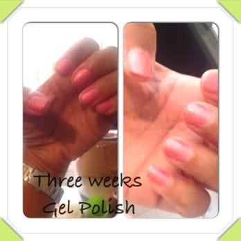 Glam Nail Spa - Day 1 of gel polish on left and Week 3 on the right. Very impressed! - Nail Salons Near Me - Atlanta, Georgia