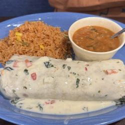 Emiliano's Mexican Cuisine - Tres amigos burrito with rice and charro beans
