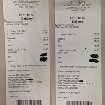 Larry's Giant Subs - These are my two receipts for my 2.5 hour sub delivery! - Sandwiches Near Me - Jacksonville, Florida Larry's Giant Subs - These are my two receipts for my 2.5 hour sub delivery! - Sandwiches Near Me - Jacksonville, Florida