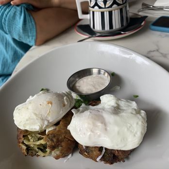 Blue Daisy - Zucchini Hash with poached eggs - Creperies Near Me - Santa Monica, California Blue Daisy - Zucchini Hash with poached eggs - Creperies Near Me - Santa Monica, California
