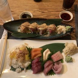 French Crunchy Special Roll and Chirashi Sushi
