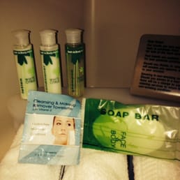 Here's what you get in the bathroom..Bath and Body Works white citrus shampoo, conditioner lotion a bar soap, make-up towelette