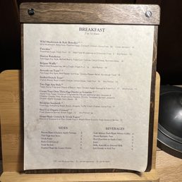 Breakfast menu Breakfast menu
