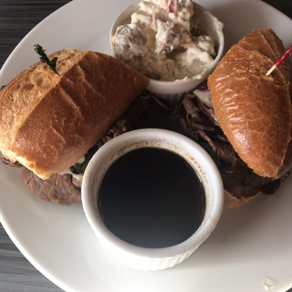 Refinery Grill - French dip with potato salad - Delis Near Me - Edmonton, Alberta Refinery Grill - French dip with potato salad - Delis Near Me - Edmonton, Alberta