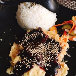 Nippon Kitchen - Vegetable tempura with teriyaki sauce and boiled rice