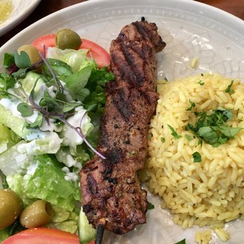 The Olive Restobar - Filet mignon kabob, rice pilaf and Mediterranean salad lunch special - Mediterranean Near Me - Downey, California