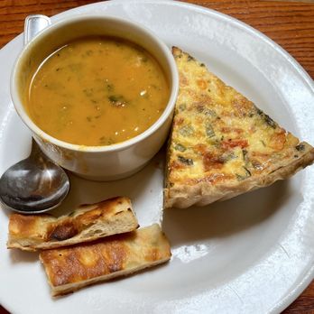 Alana's Cafe - Slice of Quiche and Cup of Soup ($18.20) - Breakfast & Brunch Near Me - Burlingame, California