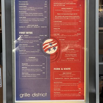 Grille District - Menu at entrance - American Near Me - Arlington, Virginia