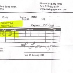 Loving Eye Care - My actual Rx - as corrected by Dr. Loving