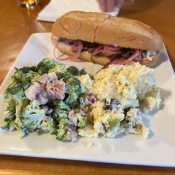 Willow Line Tap Room - True tip sandwich with potato salad and broccoli salad.