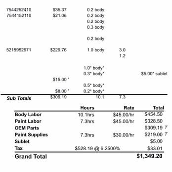 J & K Auto Body - Here is a photo of the estimate. Way to expensive. I only paid $500.21. You try to charge all this money. NO THANK YOU. - Body Shops Near Me - Brighton, Massachusetts J & K Auto Body - Here is a photo of the estimate. Way to expensive. I only paid $500.21. You try to charge all this money. NO THANK YOU. - Body Shops Near Me - Brighton, Massachusetts