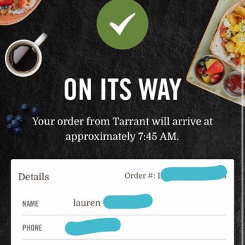 First Watch - Confirmation in the app of when it will arrive and the "Deliver to" address - Cafes Near Me - Fort Worth, Texas