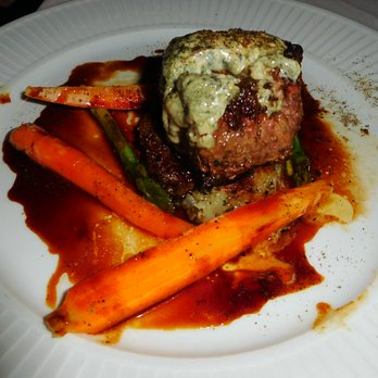 Boulevard Five 72 - certified Angus filet mignon with Danish blue cheese, roasted potatoes, baby carrots, & squash, in a red wine reduction - New American Near Me - Kenilworth, New Jersey