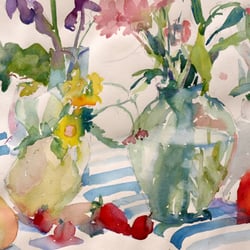 Inner Vision Studio - "Watery Floral", watercolor by Karen J. Andrews and design for many art products: placemats, glass cutting boards, clothing, scarves, etc