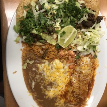 Carrillo's Mexican Food - Three item combination plate: two asada tacos and a chicken enchilada - Mexican Near Me - Clovis, California