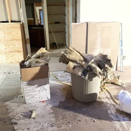 garbage strewn in center of jobsite. 2 large, lined and empty garbage cans were left for them, but they did this instead garbage strewn in center of jobsite. 2 large, lined and empty garbage cans were left for them, but they did this instead