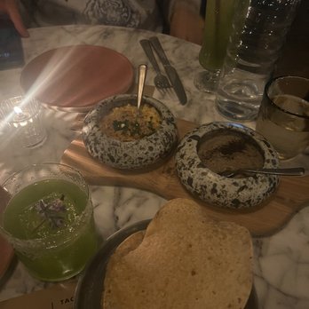 Mirate - Blue crab elote dip and the eggplant dip. - Mexican Near Me - Los Angeles, California Mirate - Blue crab elote dip and the eggplant dip. - Mexican Near Me - Los Angeles, California