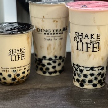 Ding Tea RSM - (Left to right): Hokkaido Black Milk Tea with monster boba (Regular), and two Hazelnut Milk Teas with double monster boba (Large) - Bubble Tea Near Me - Rancho Santa Margarita, California Ding Tea RSM - (Left to right): Hokkaido Black Milk Tea with monster boba (Regular), and two Hazelnut Milk Teas with double monster boba (Large) - Bubble Tea Near Me - Rancho Santa Margarita, California