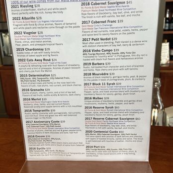 Cougar Crest Estate Winery - Menu several - Wine Tasting Room Near Me - Walla Walla, Washington