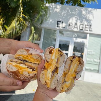 El Bagel - B.E.C on a salt bagel (left) and an everything bagel (right) - Bagels Near Me - Miami, Florida