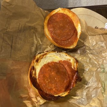 Wawa - Pepperoni bagel sandwich inside - Gas Stations Near Me - Media, Pennsylvania Wawa - Pepperoni bagel sandwich inside - Gas Stations Near Me - Media, Pennsylvania