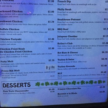 Kelley's Bar & Grill - Menu - Sports Bars Near Me - Clovis, New Mexico