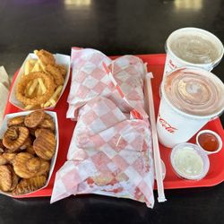 Jim's Burger Haven - Buffalo chips, jimmys, a single 6inch, a double 6inch and two milkshakes