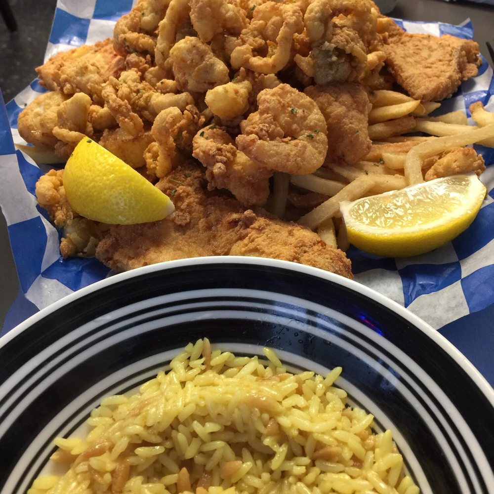 Nick's Place - Fisherman's Platter with rice pilaf and fries - Pizza Near Me - Salisbury, Massachusetts Nick's Place - Fisherman's Platter with rice pilaf and fries - Pizza Near Me - Salisbury, Massachusetts