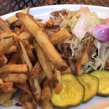 Salt + Smoke - Pulled Pork Sandwich with Sweet Potato Fries (no seasoning as requested) - Barbeque Near Me - Saint Charles, Missouri Salt + Smoke - Pulled Pork Sandwich with Sweet Potato Fries (no seasoning as requested) - Barbeque Near Me - Saint Charles, Missouri