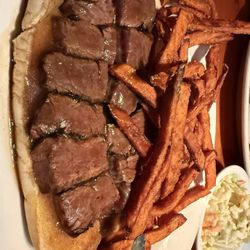 Bobby's Restaurant & Lounge - Steak tips on garlic toast with sweet potato fries