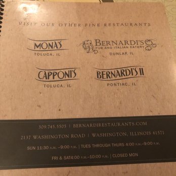 Bernardi's Restaurant - Menu page 7 of 8 - Italian Near Me - Washington, Illinois