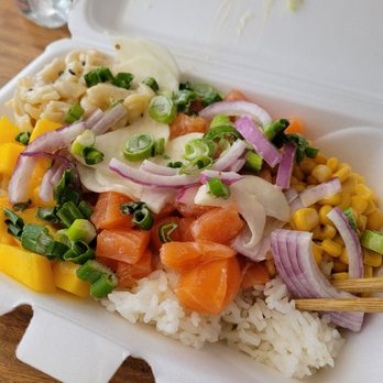 Ono Poke - a take out container with rice and vegetables - Hawaiian Near Me - Memphis, Tennessee