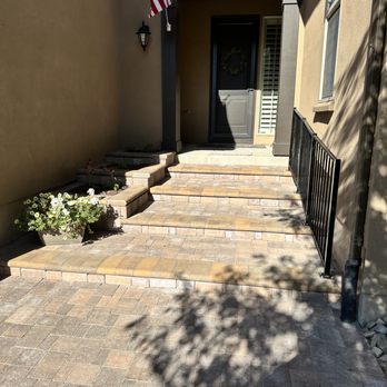 Red Rock Outdoor Living - Custom Paver Stairs with Hand Railing, and planters built in. - Landscape Architects or Designers Near Me - Thornton, Colorado Red Rock Outdoor Living - Custom Paver Stairs with Hand Railing, and planters built in. - Landscape Architects or Designers Near Me - Thornton, Colorado