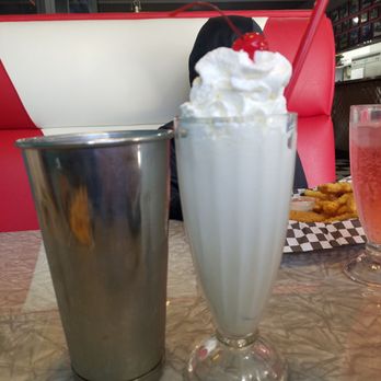 Dutch Mill Diner - Classic vanilla milkshake,  we fought over the tin portion - Diners Near Me - Tillamook, Oregon
