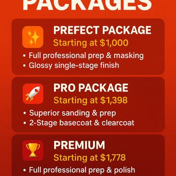 Javiers Auto Body - Paint Packages - Starting at $1,000
Get that showroom shine at an unbeatable price!
Prefect
Pro
premium - Body Shops Near Me - Houston, Texas Javiers Auto Body - Paint Packages - Starting at $1,000
Get that showroom shine at an unbeatable price!
Prefect
Pro
premium - Body Shops Near Me - Houston, Texas