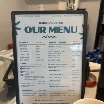 Barrio Coffee - Menu - Coffee & Tea Near Me - San Diego, California