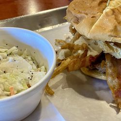 McGarvey's Wee Pub - Blue cheese burger and coleslaw