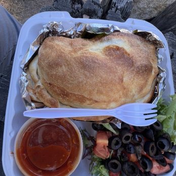 Idyllwild Pizza - Veggie calzone and side salad up at Devil's Slide. - Pizza Near Me - Idyllwild, California