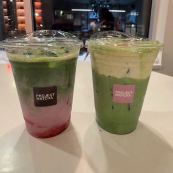 Project Matcha - Left: Raspberry Vanilla Matcha Latte Right: Banana Cream Matcha - Beverage Store Near Me - Portland, Oregon Project Matcha - Left: Raspberry Vanilla Matcha Latte Right: Banana Cream Matcha - Beverage Store Near Me - Portland, Oregon