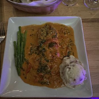 Luna Restaurant - Tuscan salmon, mashed potatoes and asparagus - New American Near Me - Lake Placid, New York Luna Restaurant - Tuscan salmon, mashed potatoes and asparagus - New American Near Me - Lake Placid, New York