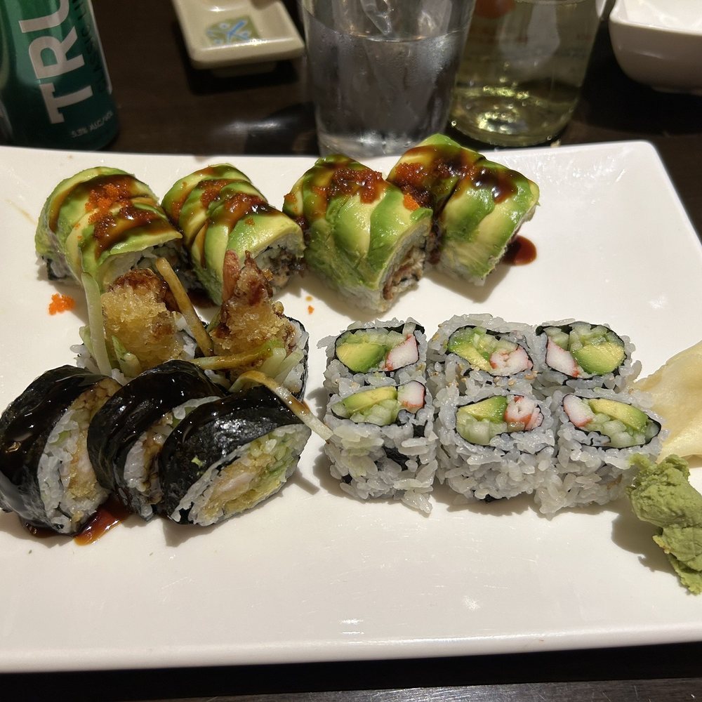 Dragon Roll, California Roll, Shrimp Tempura Roll