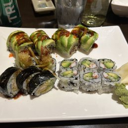 Dragon Roll, California Roll, Shrimp Tempura Roll