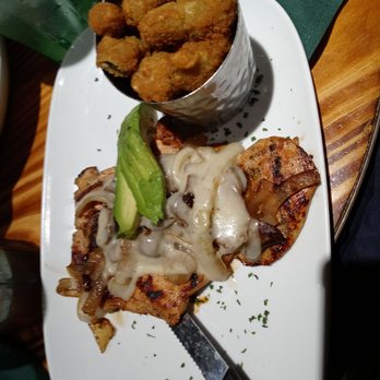Bombshells - Citadel chicken with fried okra. (Second side not pictured). - New American Near Me - San Antonio, Texas